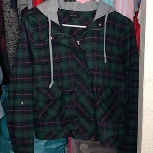 Green plaid jacket with a hood
